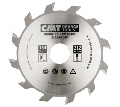 Пила пазовая СМТ 150x30x3,0/2,0 15° FLAT Z=12 для мягкой и твёрдой древесины, МДФ, OSB и ДСП