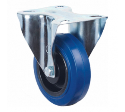 Колесо эластичная синяя резина диск полиамидное неповоротное 125мм EM02-ZMRm-125