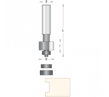 Фреза Dimar 1540069 для инкрустации торца из акрилового камня D22,2 паз 12,7x4,8 L80 подшипник, хвостовик 12