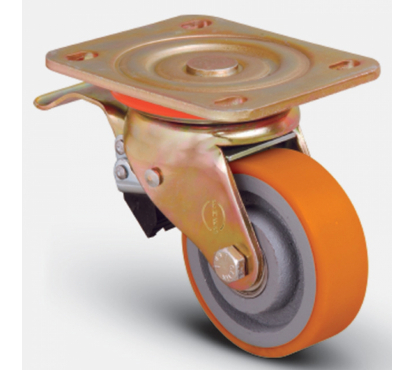Колесо полиуретановое поворотное с тормозом диск-чугун 125мм ED01 VBP 125 F