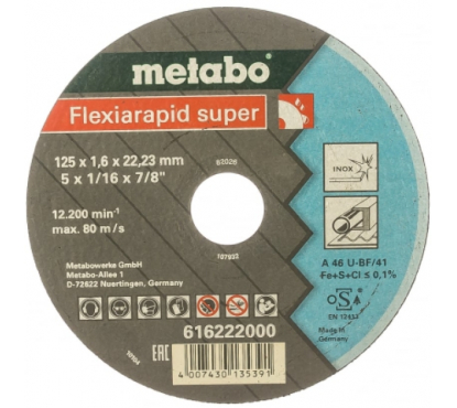 Круг отрезной нержавеющий Flexiarapid S 125x1,6 прям А46U Metabo 616222000
