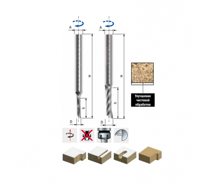 Чистовая спиральная фреза Freud SCH1UFN245R (D8 h42 H90 A8 Z1)