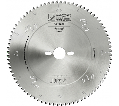 Диск пильный 254x30x3.5 FTR Z=80 по алюминию A=-5° WOODWORK