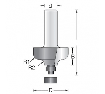 Фреза Dimar 1380025 фаска волна R4,5 D28,6x12,7 L56 подшипник, хвостовик 8