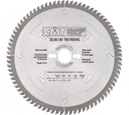 Пильный диск СМТ 250x30x3,2/2,2 5° 15° ATB Z=80 для мягкой, твёрдой, экзотической древесины, фанеры, OSB, ДСП