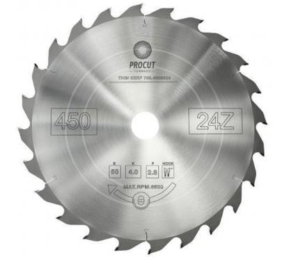 Пильный диск по дереву, фанере продольный/поперечный рез 450x50x4.0/2.8 Z=24 ATB PROCUT 798.4505024
