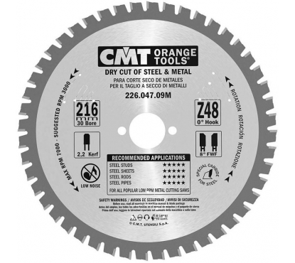 Пильный диск 216x30x2,2/1,8 0° FWF Z=48 CMT по стали