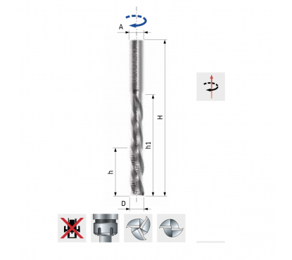 Черновая спиральная фреза Freud SCH3DMN104R (D16 h45 h1=95 H150 A16 Z3)