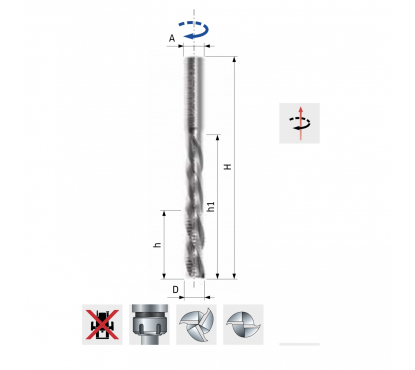 Чистовая спиральная фреза Freud SCH3UFN106R (D18 h45 h1 =95 H150 A18 Z3)