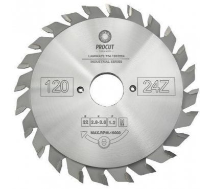 Пильный диск подрезной составной по ЛДСП, МДФ 120x22x2.8/3.6/p=2.4 12+12 ATB PROCUT 754.1202224