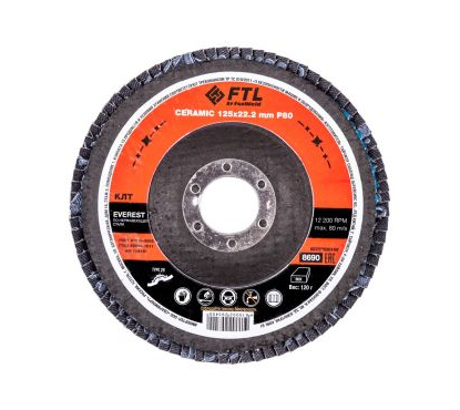 Круг лепестковый с керам.абразивом для шлифования по нерж.стали FTL Everest 29 125 х 22,2 мм P80