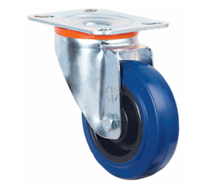 Колесо эластичная синяя резина диск полиамидное поворотное 100мм EM01-ZMRm-100