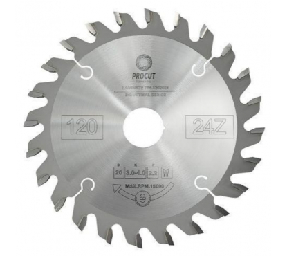 Пильный диск подрезной конический по ЛДСП, МДФ 120x22x3.0/4.0/p=2.2 z24 Conical PROCUT 756.1202224