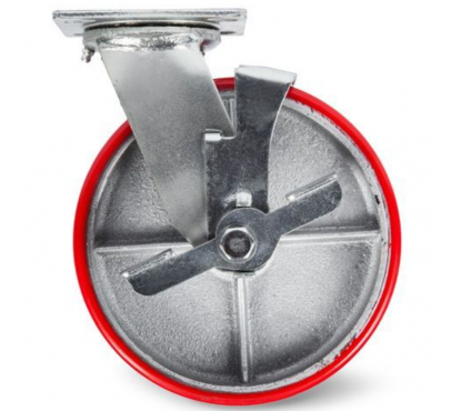 Колесо большегрузное поворотное SCpb 42 100 мм полиуретановое с тормозом