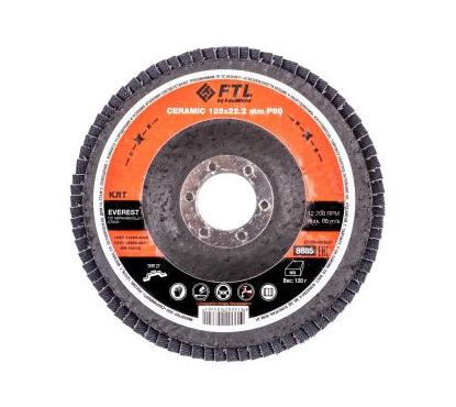 Круг лепестковый с керам. абразивом для шлифования по нерж.стали FTL Everest 27 125 х 22,2 мм P80 Круг лепестковый с керам. абразивом для шлифования по нерж.стали FTL Everest 27 125 х 22,2 мм P80