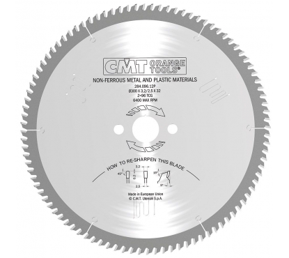 Пильный диск для цветных металлов и PVC 216X30 X2.8/2.2 -6° TCG Z80 CMT для цветных металлов и ПВХ