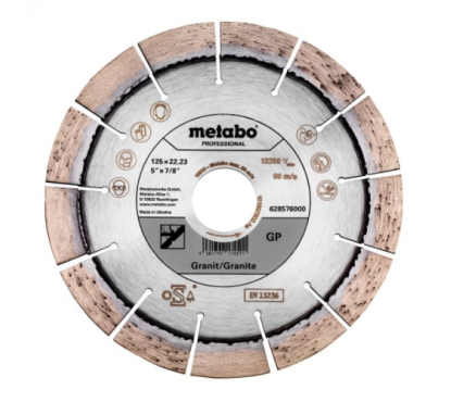 Круг алмазный сегментный по граниту PROFESSIONAL 125x22.23мм Metabo 628576000