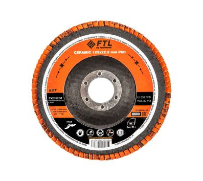 Круг лепестковый с керам.абразивом для шлифования по нерж.стали FTL Everest 29 125 х 22,2 мм P60