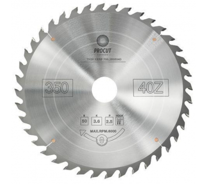 Пильный диск по дереву, фанере продольный/поперечный рез 350x50x3.6/2.5 Z=40 ATB PROCUT 798.3505040