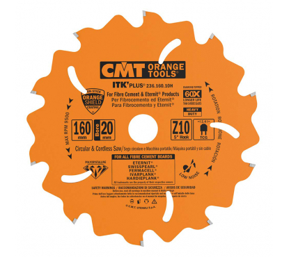 Пильный диск алмазный 160x20x2,4/1,8 5° TCG Z=10 (DIA) CMT для ЦСП гипсокартона