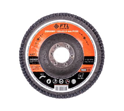 Круг лепестковый с керам.абразивом для шлифования по нерж.стали FTL Everest 27 125 х 22,2 мм P100