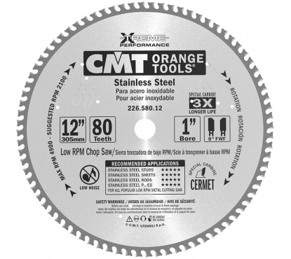 Пильный диск 305x25,4x2,2/1,8 10° 8° FWF Z=80 CMT для нержавеющей стали