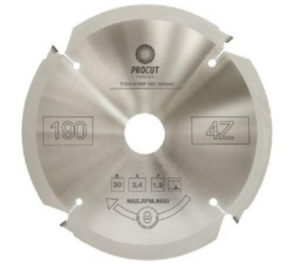 Пильный диск алмазный PCD по фиброцементу и гипсокартону 190x30x2.4/1.8 Z=4 T PROCUT 
